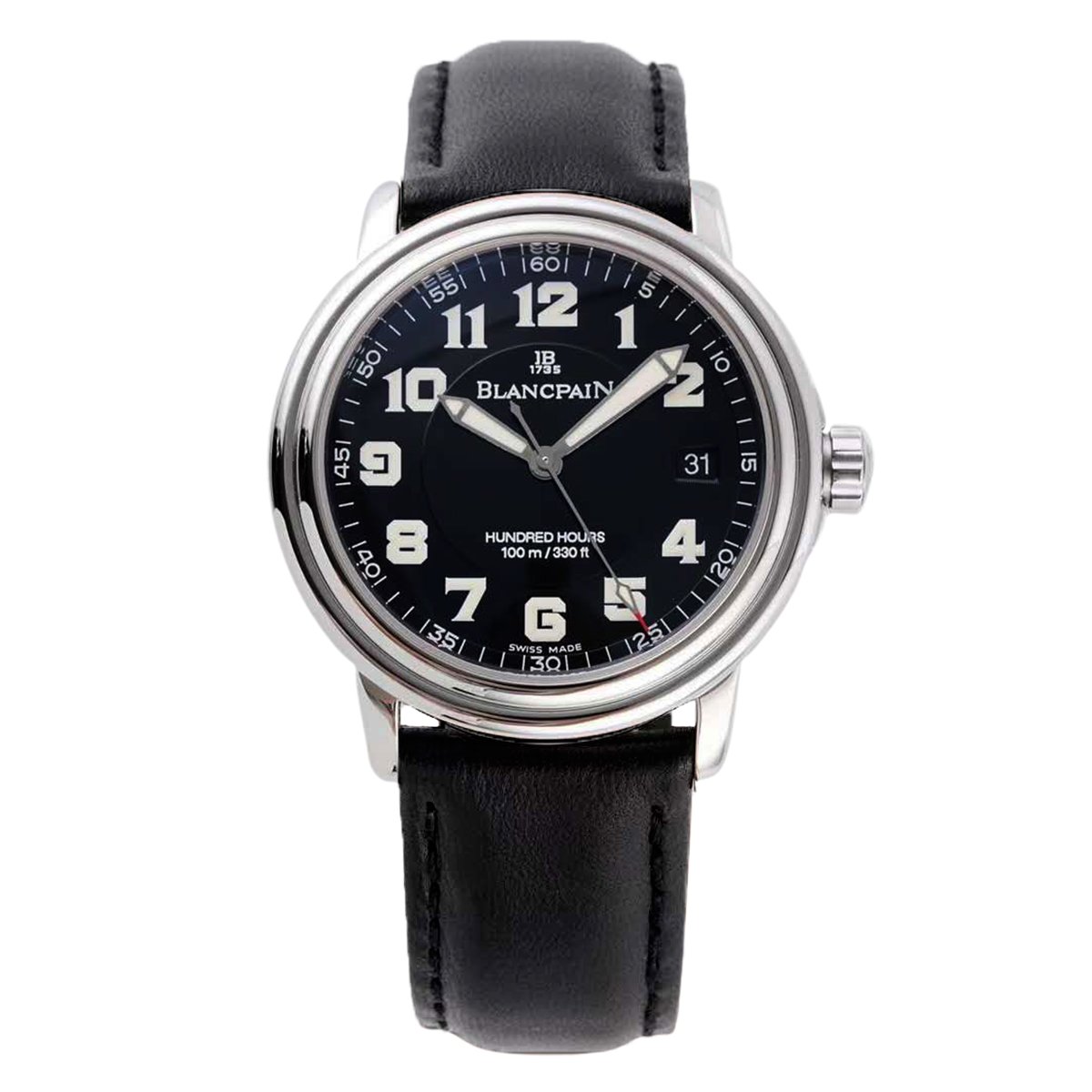 Hundred Hours Black Dial in Steel on Black Leather Strap