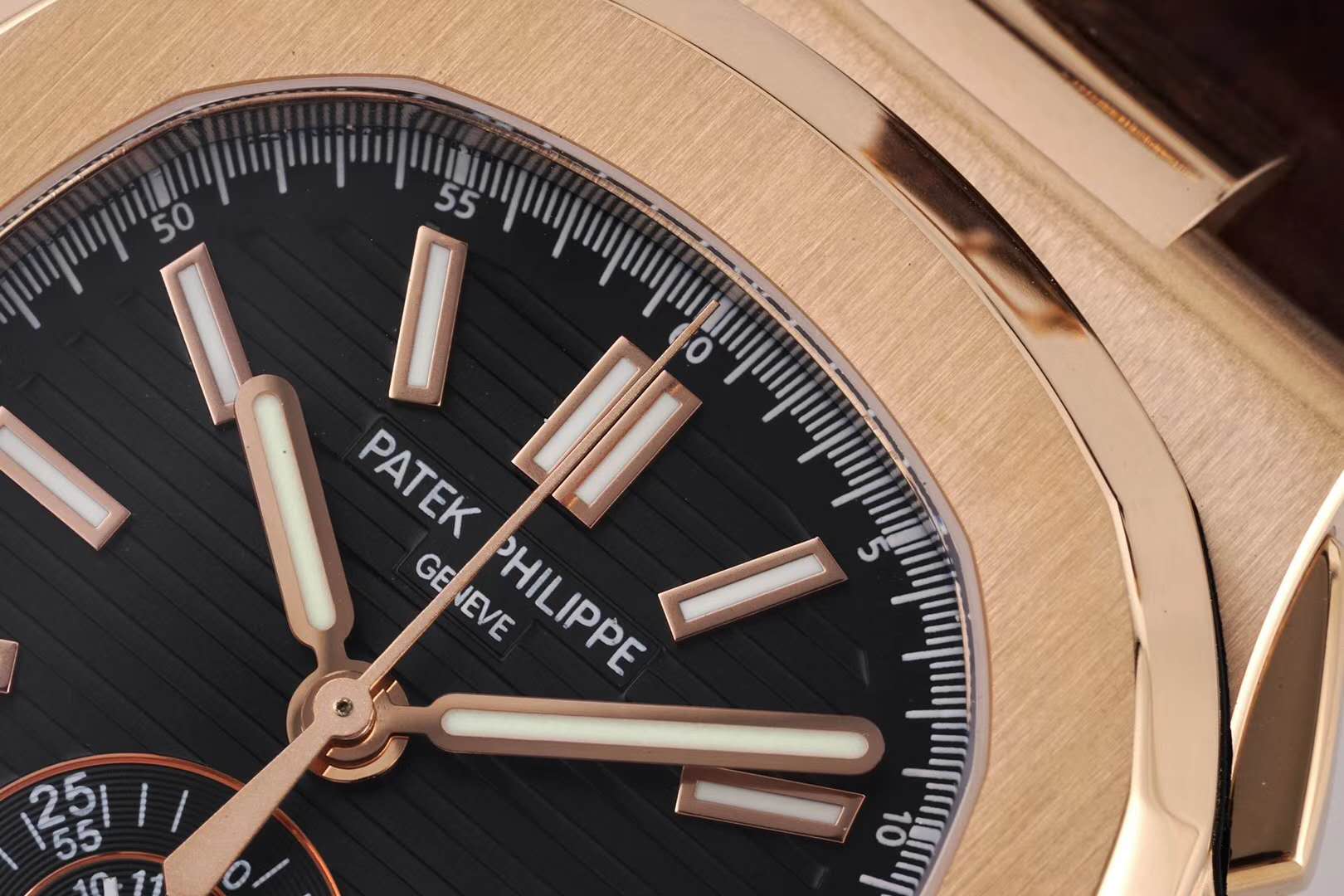 Nautilus Chronograph 5980/1R in Rose Gold on Brown Leather Strap