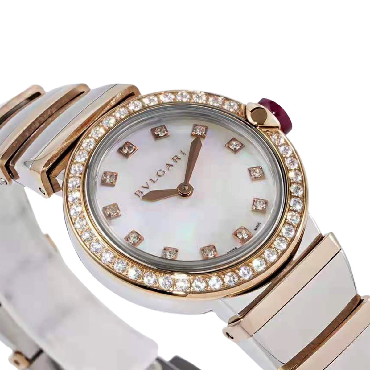 Lvcea MOP Dial in Rose Gold/Steel with D1am0nd Bezel