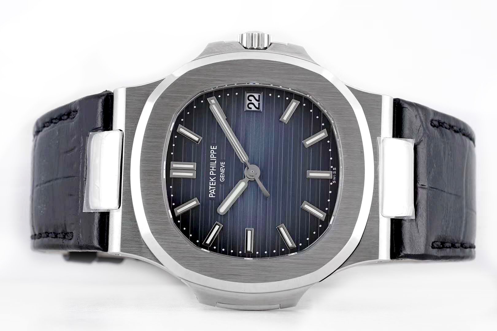 Nautilus Jumbo 5711 Blue Dial in Steel with Black Leather Strap