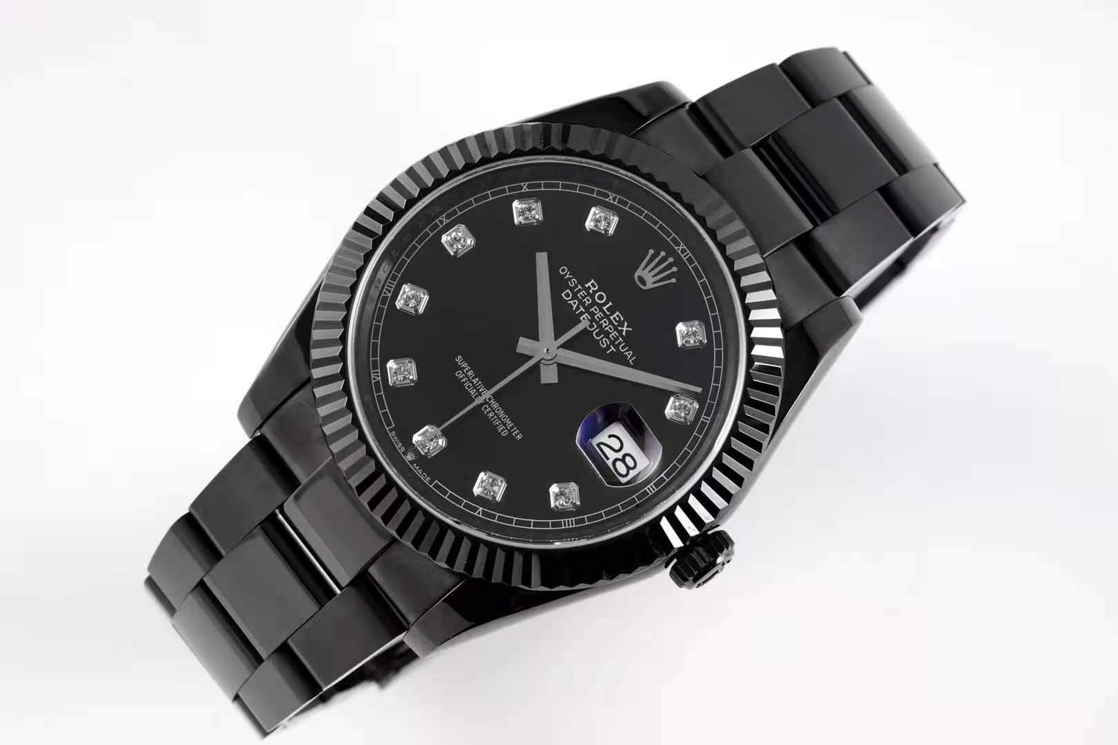 Datejust 41 Black Dial with D1am0nd Markers in PVD Black