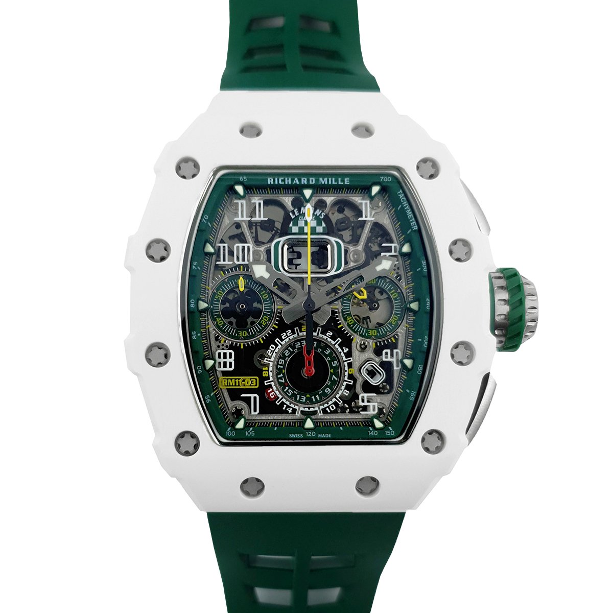 RM 011-02 Le Mans Classic Chronograph in Green on Green Rubber Strap