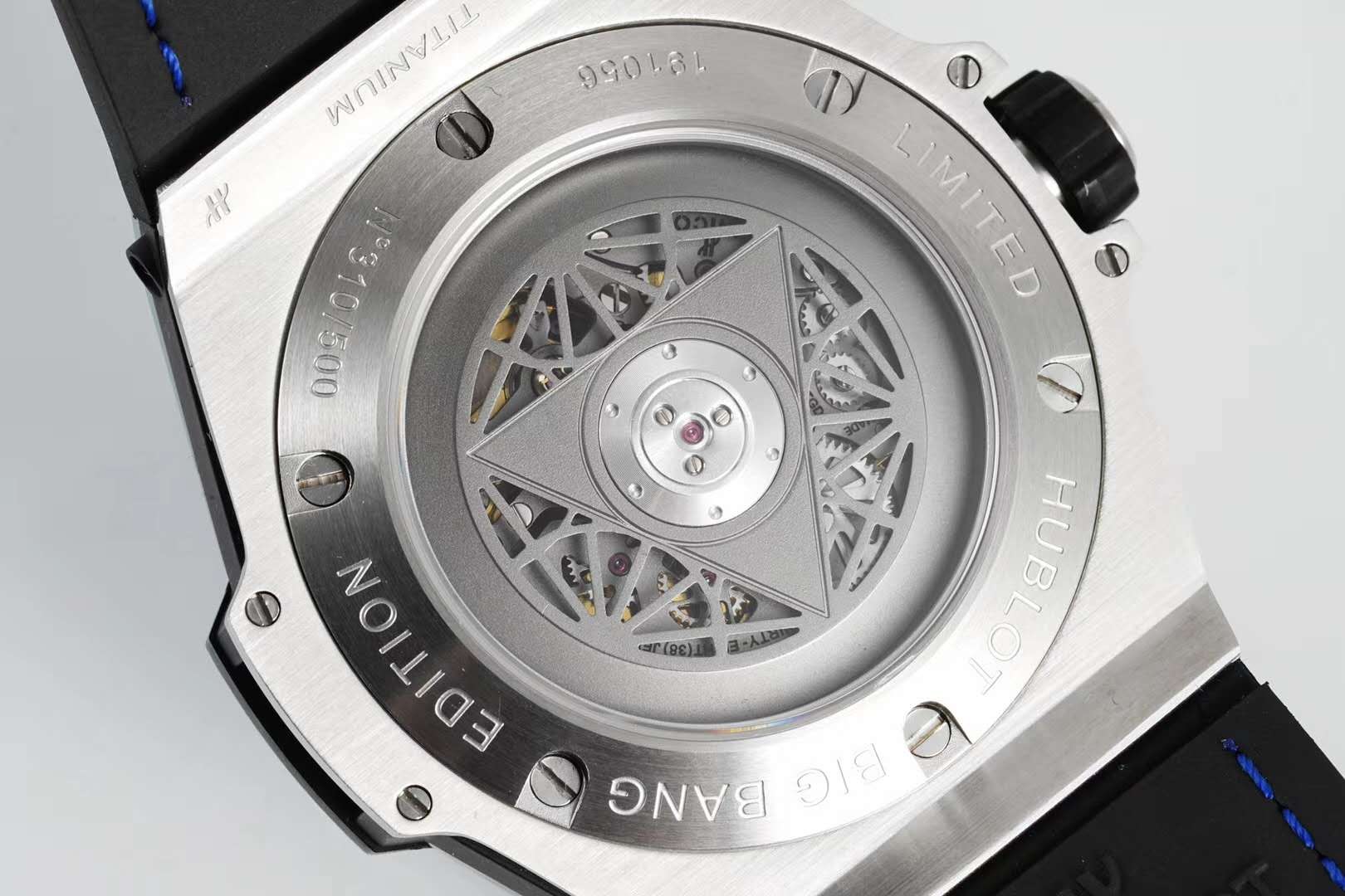 Big Bang Unico Sang Bleu in Steel on Blue Leather Strap