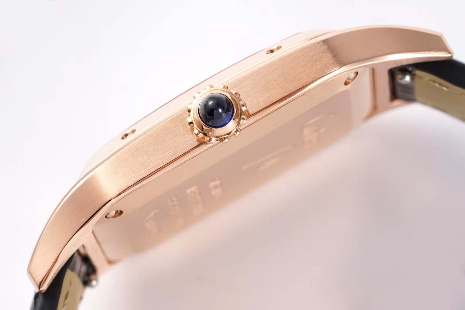 Santos-Dumont White Dial in Rose Gold on Black Leather Strap