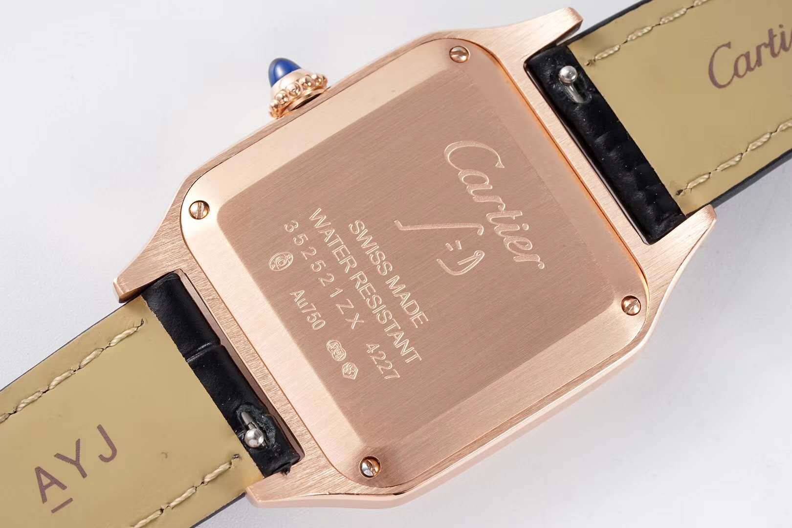 Santos-Dumont White Dial in Rose Gold on Black Leather Strap