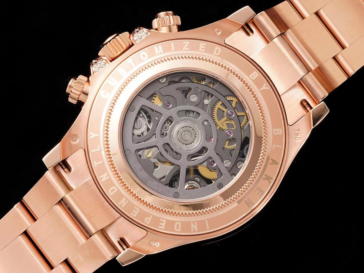 Blaken Daytona Skeleton Dial with Rainbow D1am0nd Bezel in Rose Gold