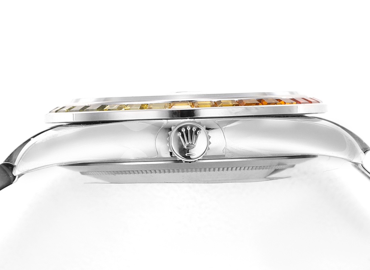 Datejust 41 Silver Dial Roman Markers with Rainbow D1am0nd Bezel in Steel on Oyster Bracelet